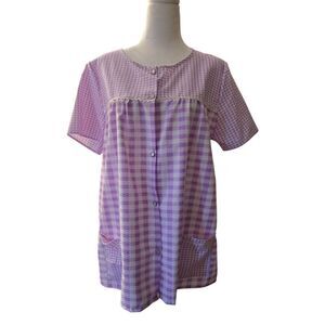 Toti Fashion Sleepwear Vintage Women's Size Medium Purple White Checkered Smock